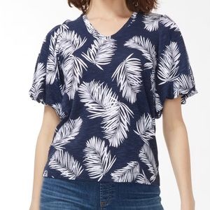 Chico's Navy Palm Flutter Sleeve Elbow Tee Size Chico's 4 2XL XXL